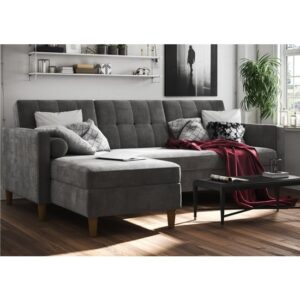 Henley Fabric Sectional Sofa Bed With Storage In Grey