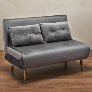 Madisen Velvet Sofa Bed With Gold Legs In Grey
