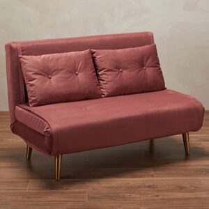 Madisen Velvet Sofa Bed With Gold Legs In Pink