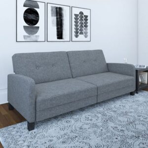 Buxton Linen Fabric Sofa Bed With Wooden Legs In Grey