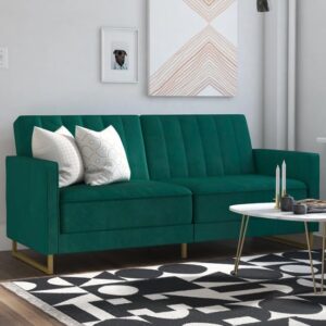 Skylark Velvet Sofa Bed With Gold Metal Legs In Green