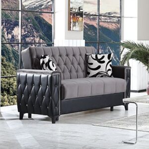 Kanata Plush Velvet Storage 2 Seater Sofa Bed In Grey And Black