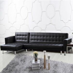 Hyattsville PU Leather Corner Sofa Bed In Black