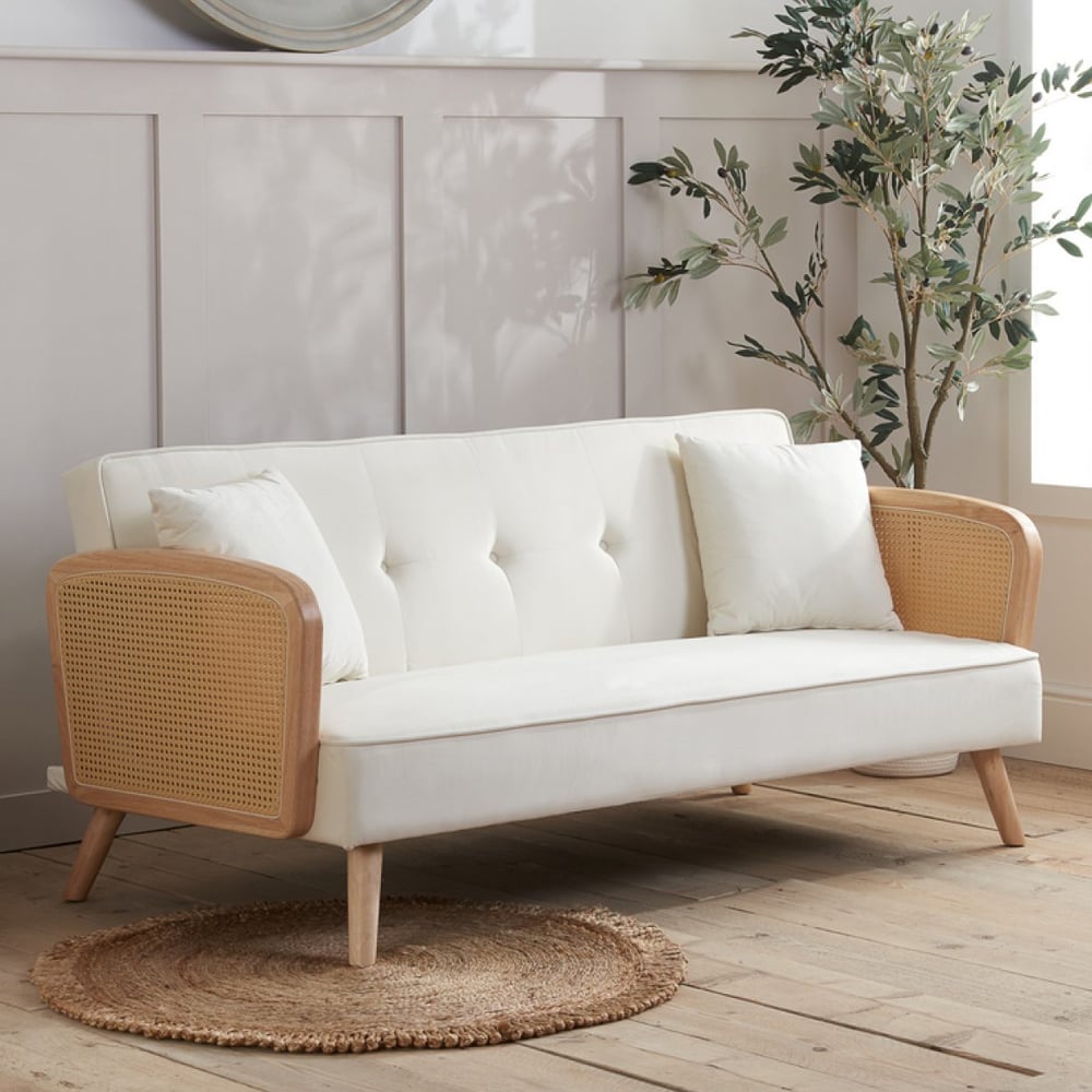 Maize Fabric Sofa Bed With Oak Legs In White