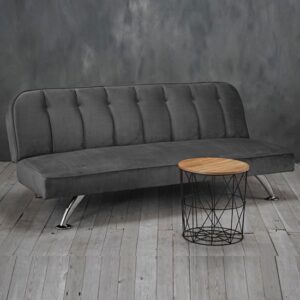 Brighten Velvet Sofa Bed With Chrome Metal Legs In Grey