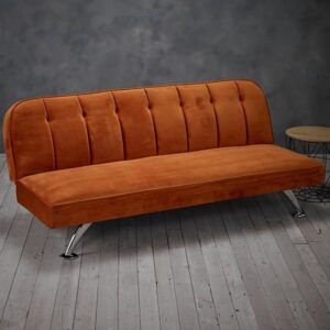 Brighten Velvet Sofa Bed With Chrome Metal Legs In Orange